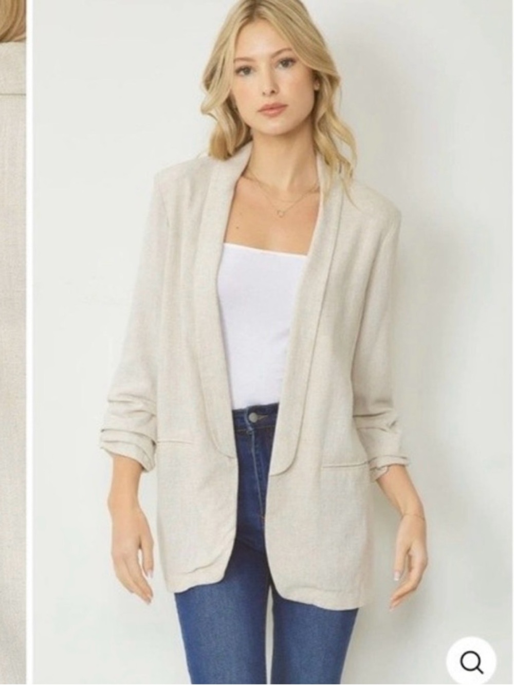 entro Light Beige Open-Front Knit Cardigan Blazer